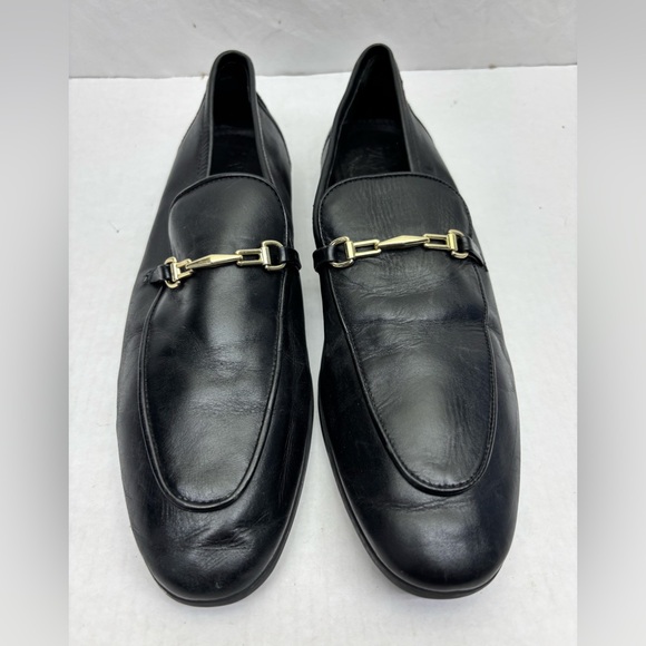Zara Men\'s Black Leather Slip-On Loafers with Gold Bit Accent, SZ 43 EU, box 18 main image 5
